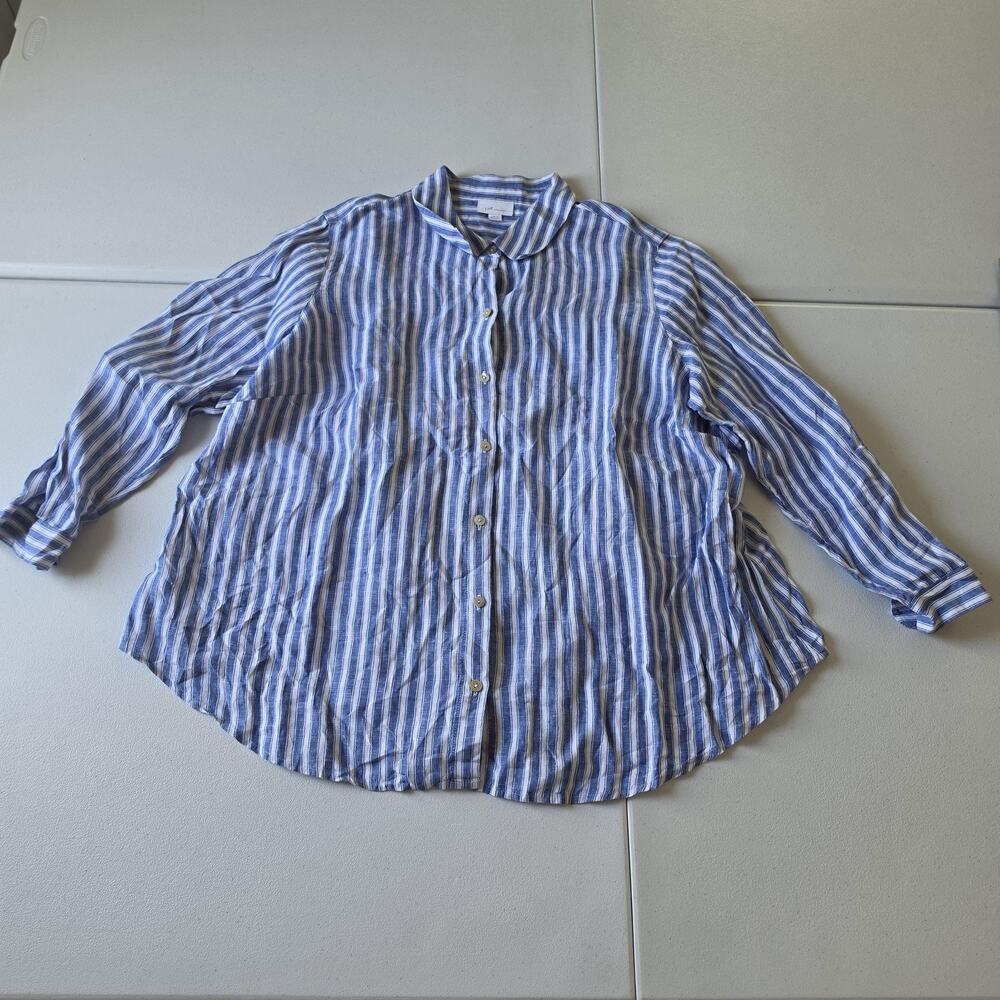 J.Jill Button Up Shirt Womens XL Petite Blue Linen Stripe Long Sleeve Top Casual